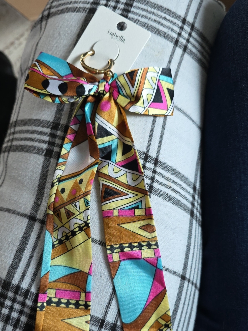 Isabella Multicolor Geometric Bow Scarf Keychain